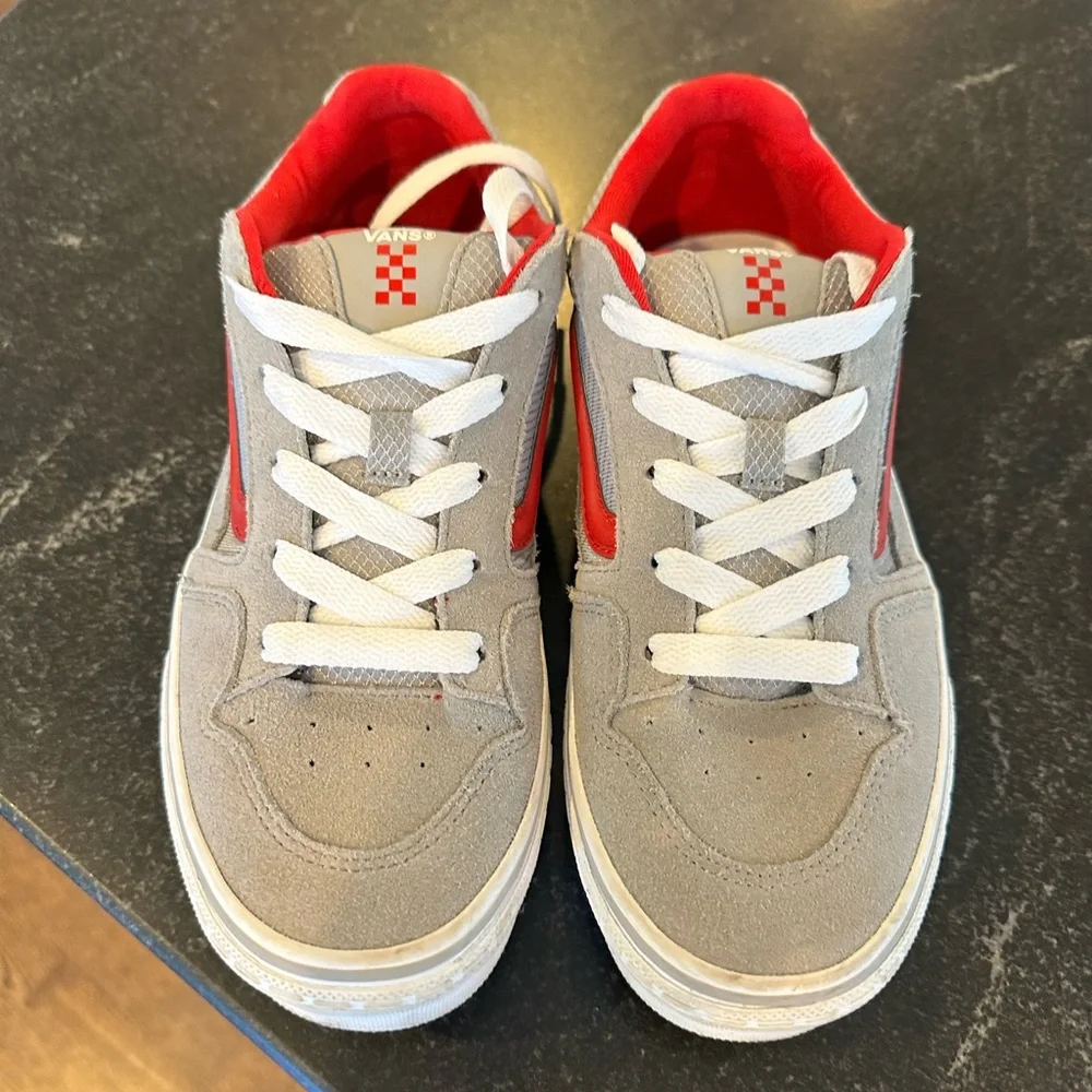 Kids Grey and Red Suede Vans EUC Size 7